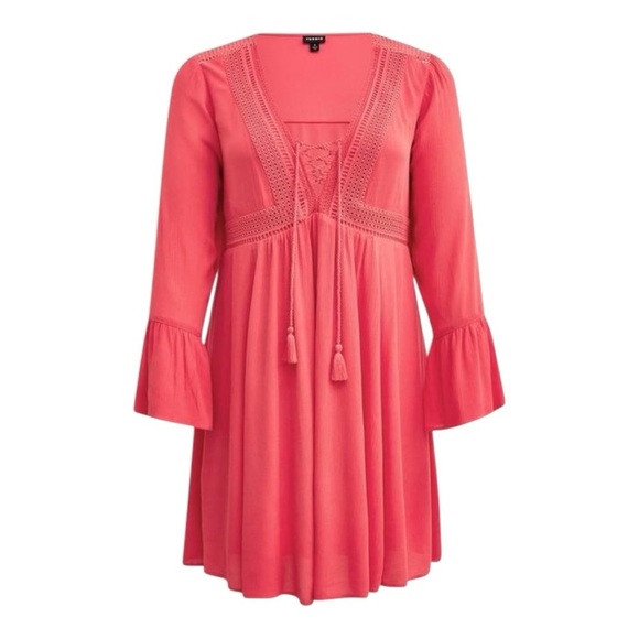 NWT! Torrid Mini Gauze Lace-Up Skater Dress in Color: Tea Berry. Size Large. - Picture 1 of 16